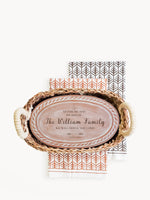 Load image into Gallery viewer, Personalized Bread Warmer &amp; Basket Gift Set with Tea Towel - Bible Oval
