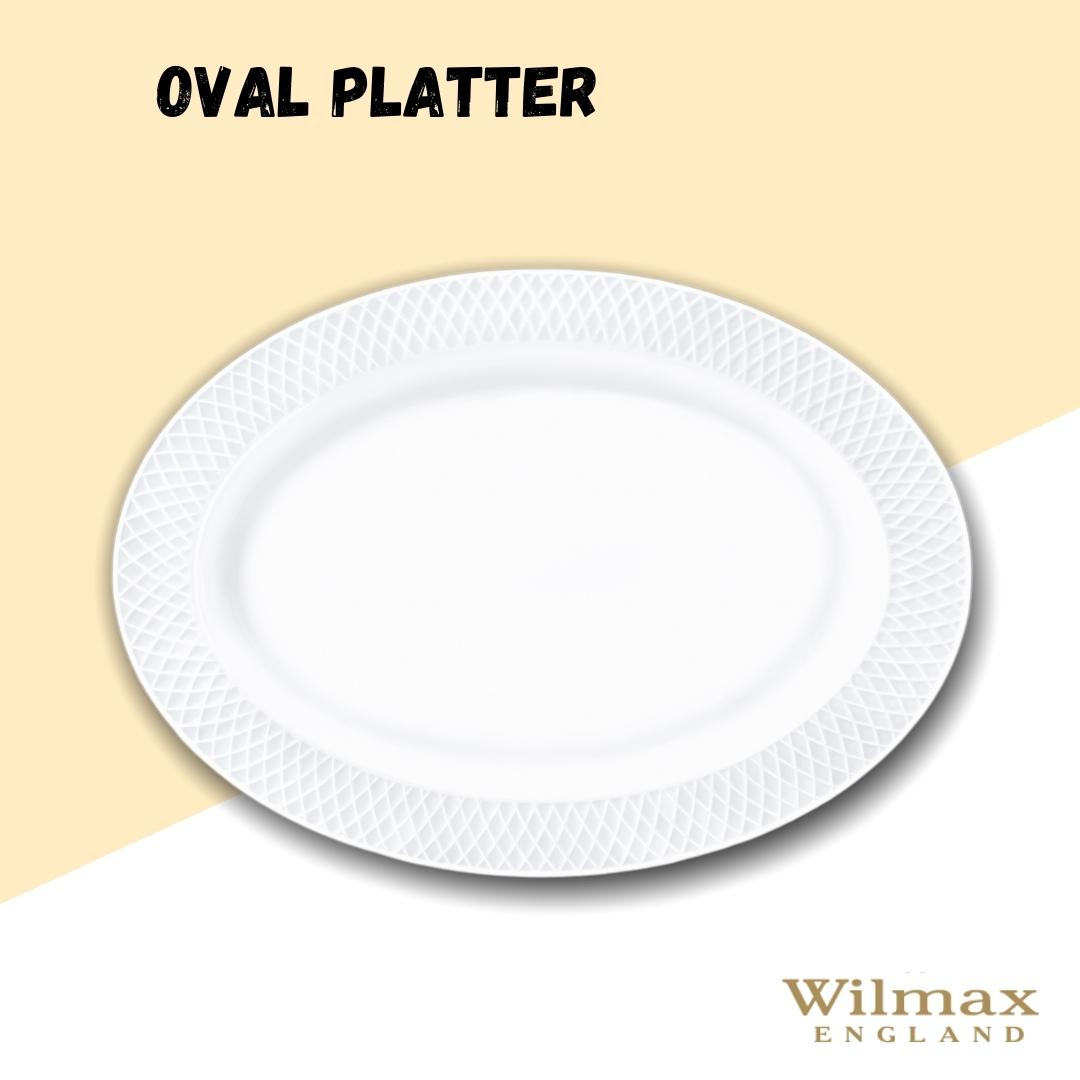 White Oval Platter With Embossed Wide Rim 14" inch X 10" inch |In Gift Box