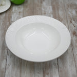 Load image into Gallery viewer, White Porcelain Deep Plate With Embossed Wide Rim 9&quot; inch | Set Of 6 In Gift Box
