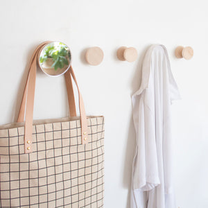 Round Beech Wood Wall Mounted Mirror Coat Hook