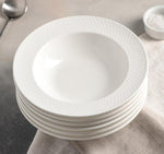 Load image into Gallery viewer, White Porcelain Deep Plate With Embossed Wide Rim 9&quot; inch | Set Of 6 In Gift Box
