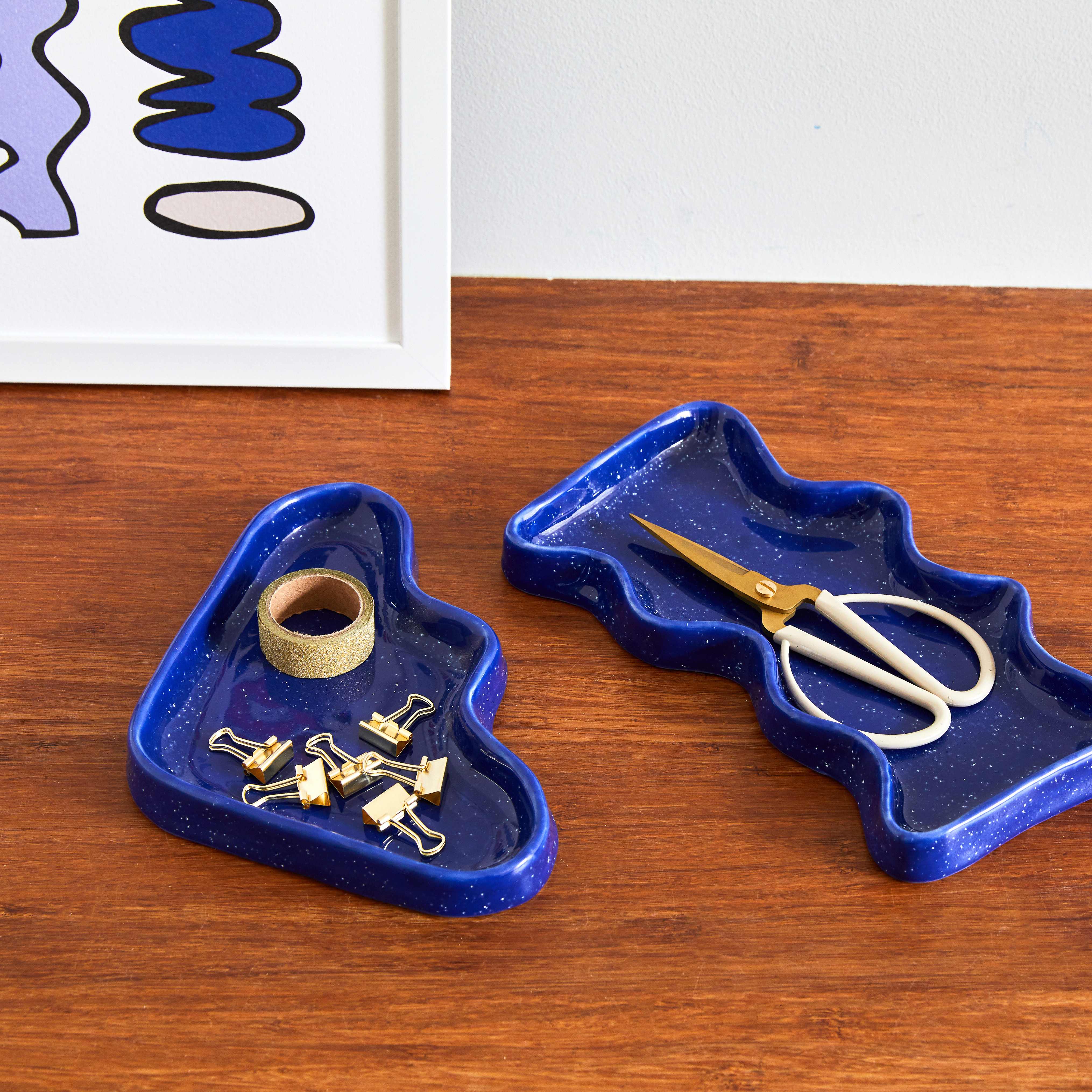 Ceramic Wave Trays - Speckled Blue - Rectangle