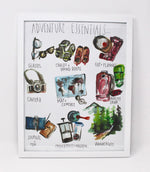 Load image into Gallery viewer, Adventure Essentials Art Print 11x14in, Home Decor, Travel Art, Wall Artwork
