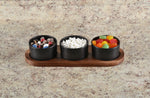 Load image into Gallery viewer, Black Ceramic Condiment Set on Acacia Wood Base
