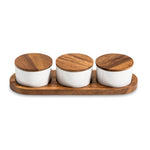 Load image into Gallery viewer, Condiment Serving Set  3 Ceramic Bowls with Lids  13&quot; x 3.75&quot;

