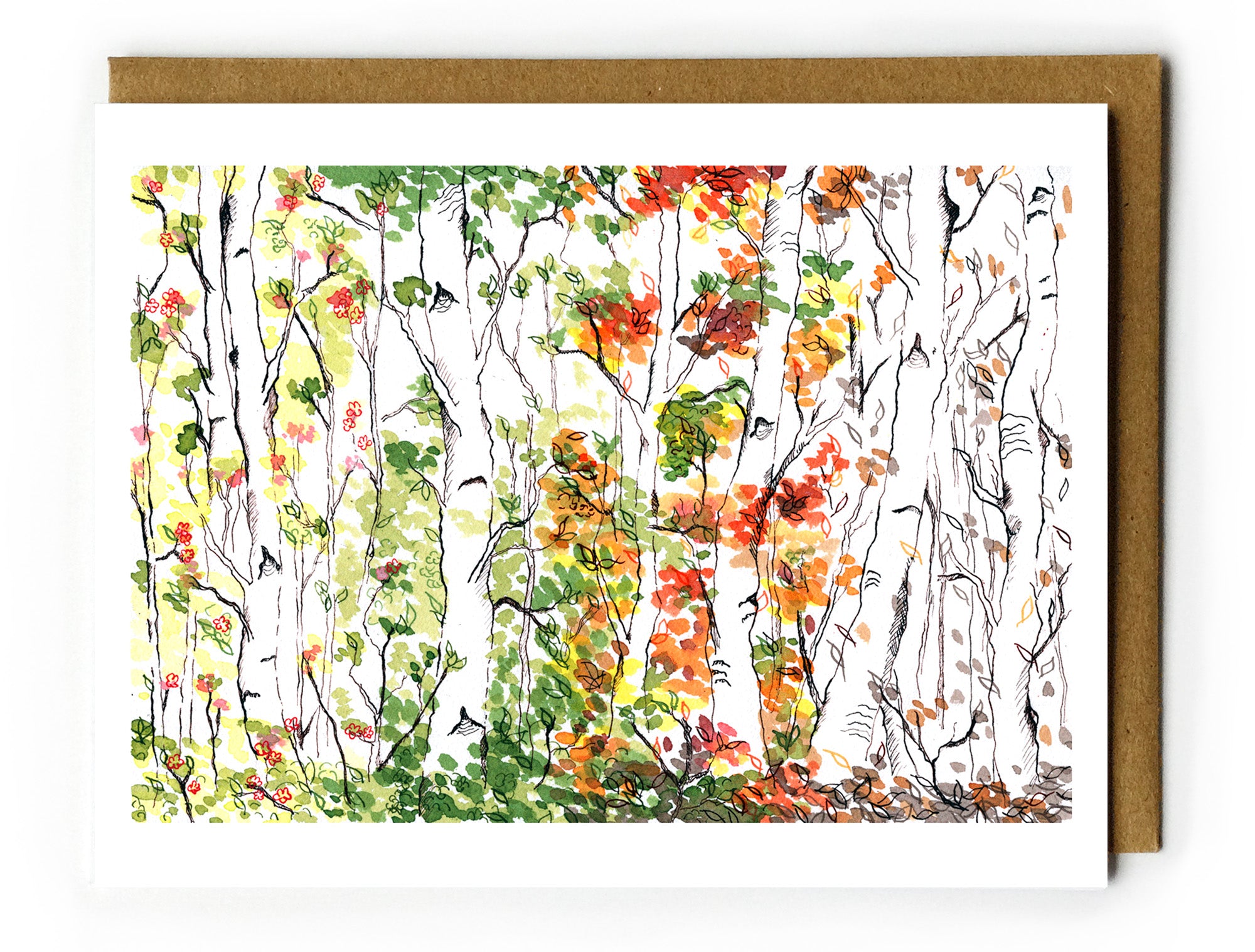 Birch Forest, Four Seasons - Blank Card