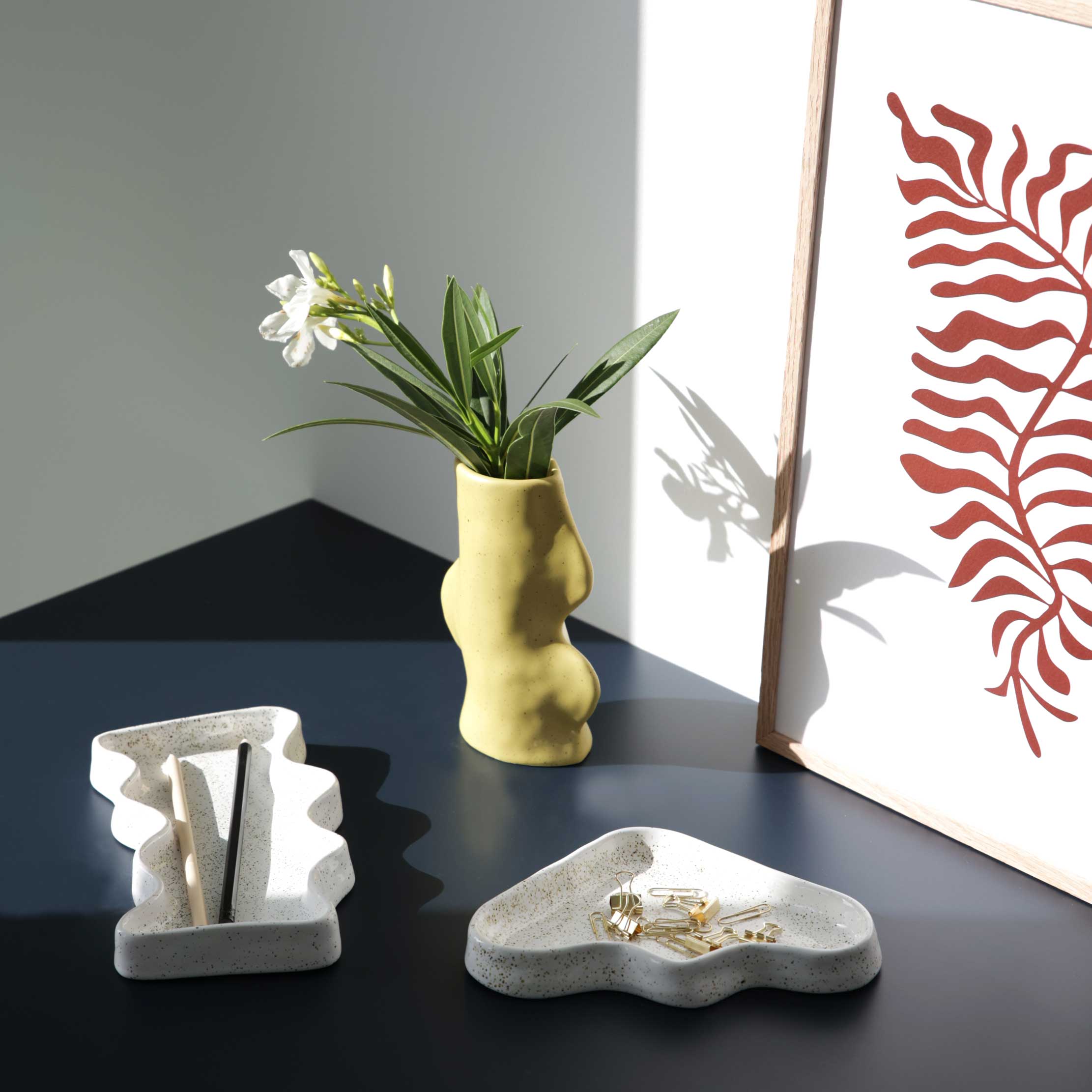 Ceramic Wave Trays - Speckled White - Rectangle